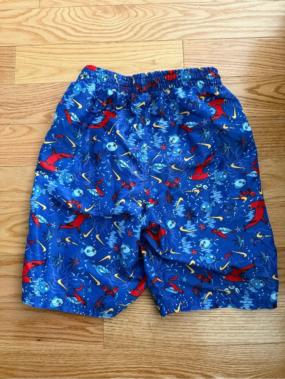 Nike fish crab swoosh blue colorful logo swim trunks YL